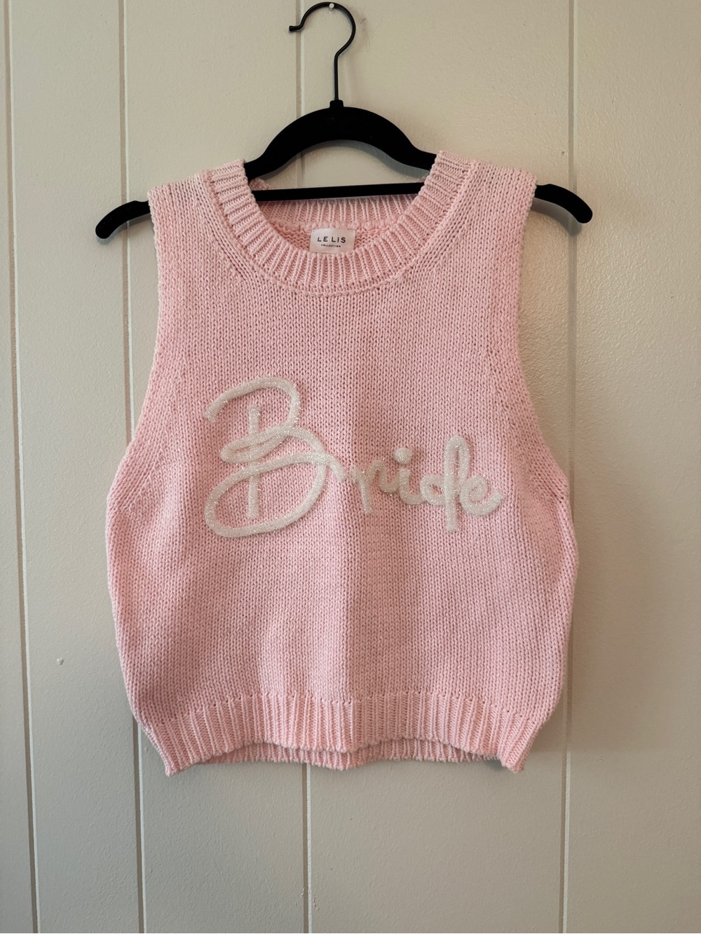 Le Lis Pink Knit 'Bride' Sweater Vest with White Script